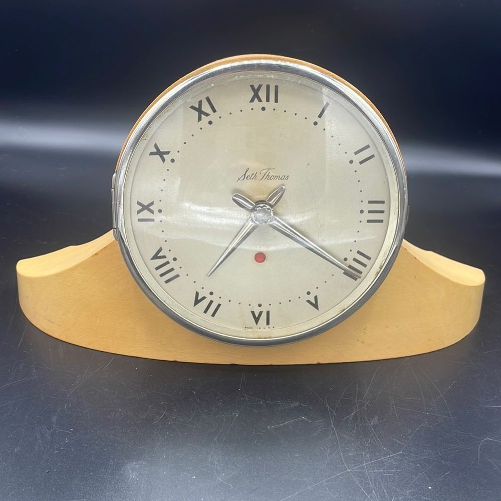 Vintage Art Deco Seth Thomas Electric Wood Mantel Clock Rare Find